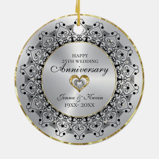 25e bruiloft Jubileum BlackMandala op goud Keramisch Ornament (Achterkant)