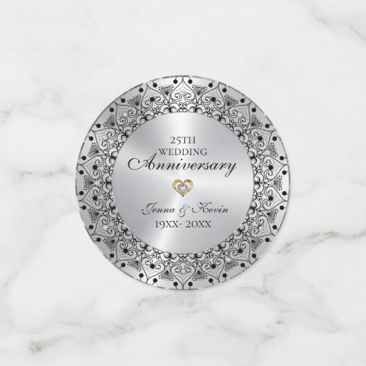 25e bruiloft Jubileum BlackMandala op zilver Confetti (Kleine voorkant)