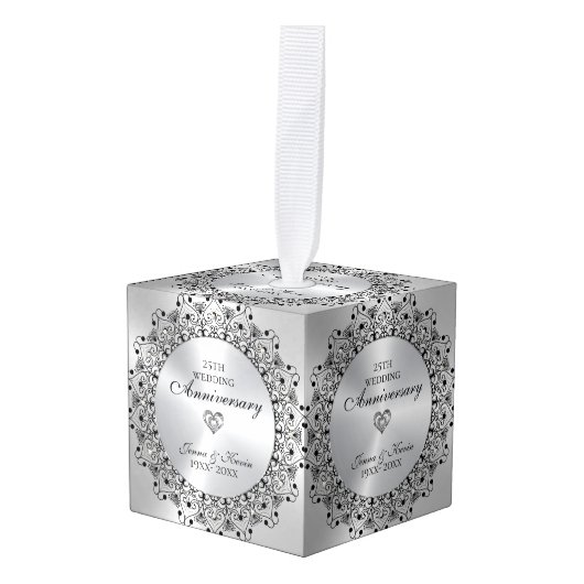 25e bruiloft Jubileum BlackMandala op zilver Decoratie (Voorkant hoekig)