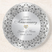 25e bruiloft Jubileum BlackMandala op zilver Zandsteen Onderzetter (Voorkant)