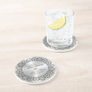 25e bruiloft Jubileum BlackMandala op zilver Zandsteen Onderzetter