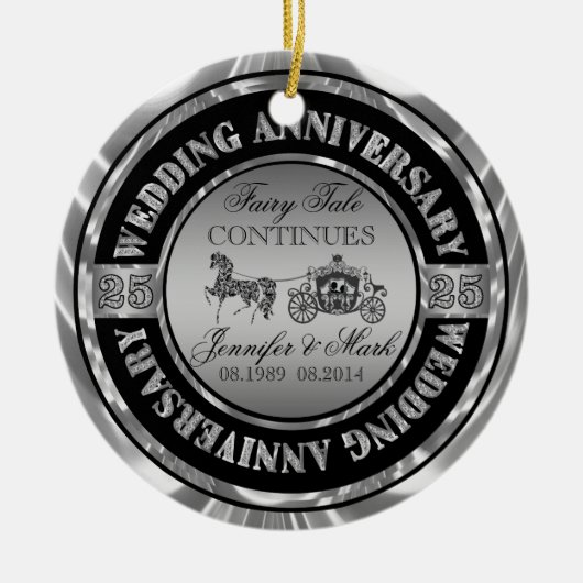 25e bruiloft Jubileum-bruiloft Paard en vervoer Keramisch Ornament (Voorkant)