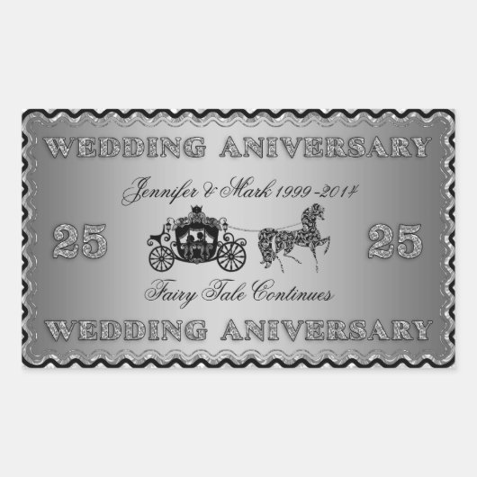 25e bruiloft Jubileum-bruiloft Paard en vervoer Rechthoekige Sticker (Voorkant)