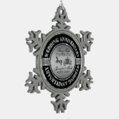 25e bruiloft Jubileum-bruiloft Paard en vervoer Tin Sneeuwvlok Ornament (Links)