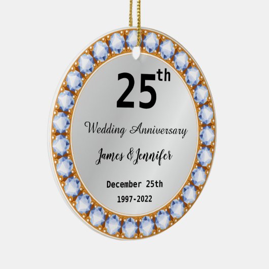 25e bruiloft Jubileum diamant Aangepaste namen Keramisch Ornament (Rechts)