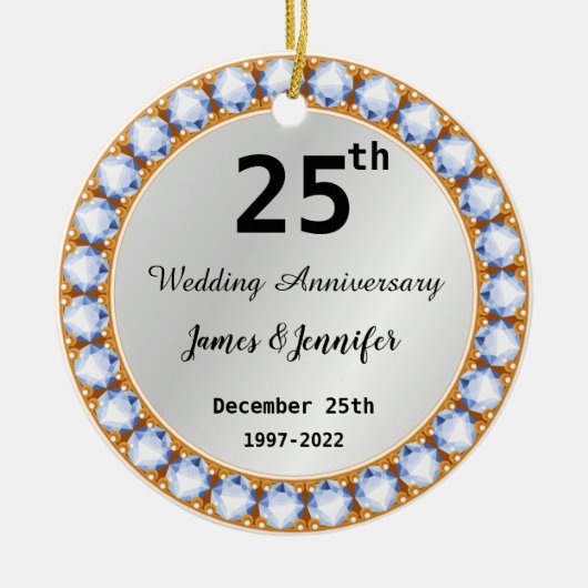 25e bruiloft Jubileum diamant Aangepaste namen Keramisch Ornament (Voorkant)