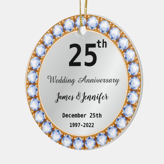 25e bruiloft Jubileum diamant Aangepaste namen Keramisch Ornament (Links)