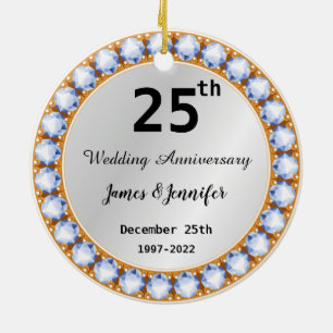 25e bruiloft Jubileum diamant Aangepaste namen Keramisch Ornament