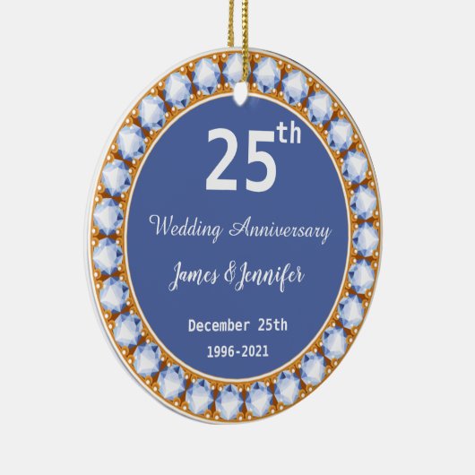 25e bruiloft Jubileum diamant Aangepaste namen Keramisch Ornament (Rechts)