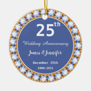 25e bruiloft Jubileum diamant Aangepaste namen Keramisch Ornament