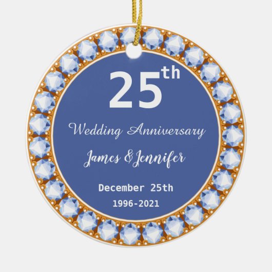 25e bruiloft Jubileum diamant Aangepaste namen Keramisch Ornament (Voorkant)