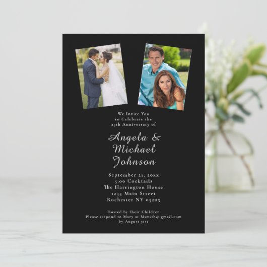 25e bruiloft Jubileum Elegant Chic Zwart Zilver Kaart (Staand voorkant)