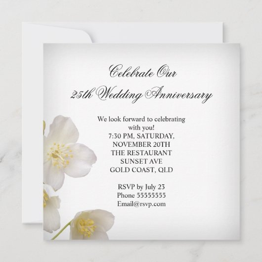 25e bruiloft Jubileum Elegant Floral White Kaart (Achterkant)