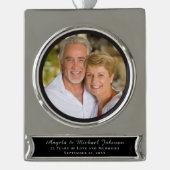 25e bruiloft Jubileum Elegant Keepsake Afbeelding Verzilverd Banner Ornament (Voorkant)