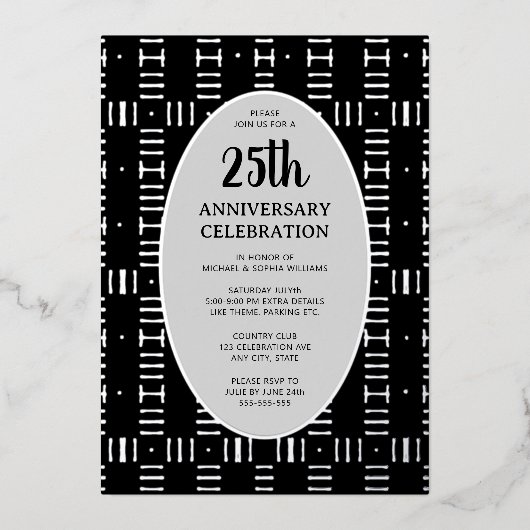 25e bruiloft Jubileum Elegant Modern Silver Folie Uitnodiging (Voorkant)