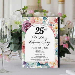 25e bruiloft Jubileum Elegant Script Floral Kaart