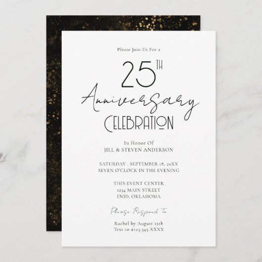 25e bruiloft Jubileum Elegant Script Invitation Kaart (Voorkant / Achterkant)