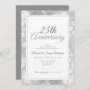 25e bruiloft Jubileum   Elegant Silver Bokeh Kaart