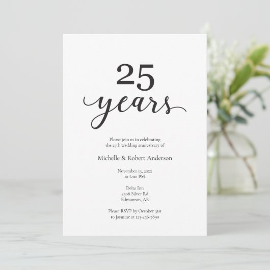 25e bruiloft Jubileum Elegante Foto Minimalist Kaart (Staand voorkant)