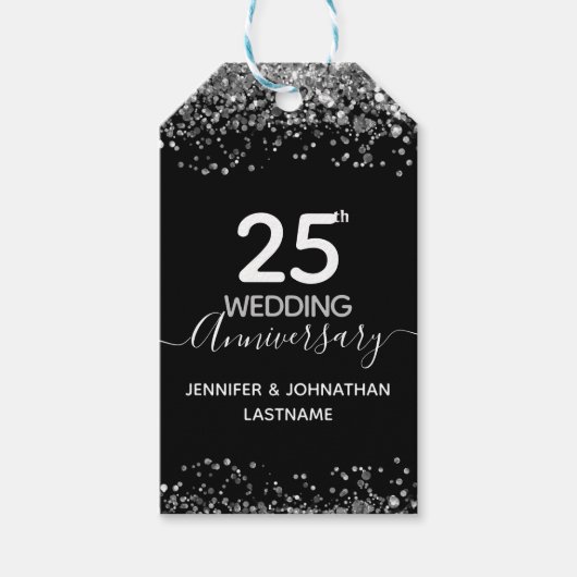 25e bruiloft Jubileum Faux Glitter Cadeaulabel (Voorkant)