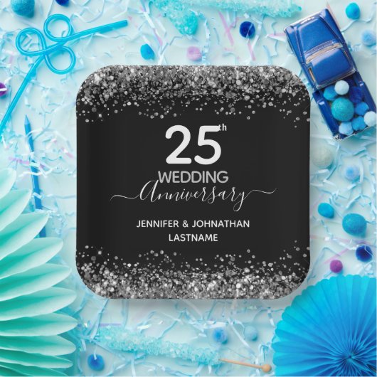 25e bruiloft Jubileum Faux Glitter Papieren Bordje (Feest)