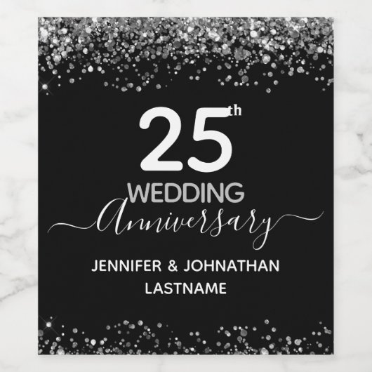 25e bruiloft Jubileum Faux Glitter Wijn Etiket (Enkel label)