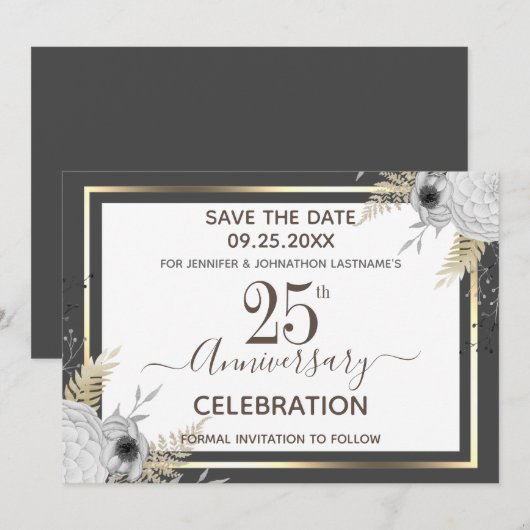 25e bruiloft Jubileum Floral Save the Date Kaart (Voorkant / Achterkant)