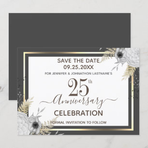 25e bruiloft Jubileum Floral Save the Date Kaart