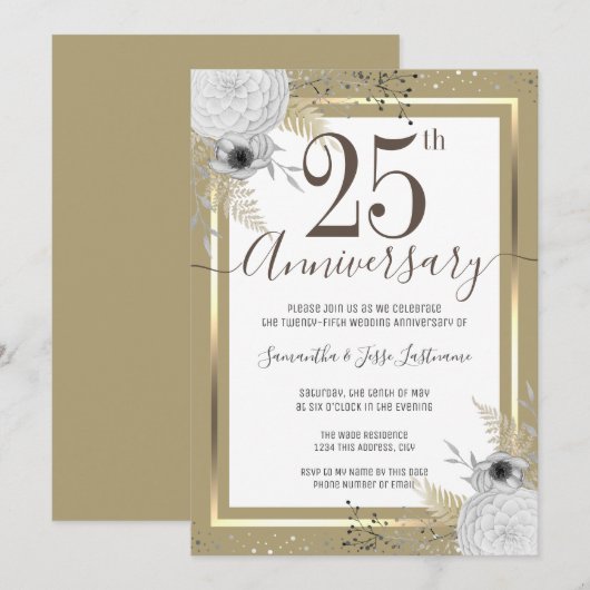 25e bruiloft Jubileum Floral Uitnodiging (Voorkant / Achterkant)