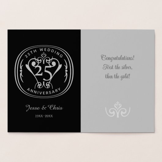 25e bruiloft Jubileum Folie Kaart (Binnen)