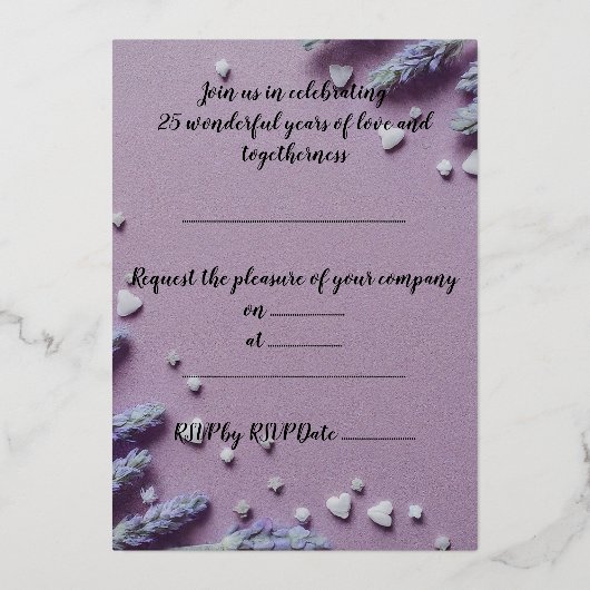 25e bruiloft Jubileum Folie Uitnodiging (Achterkant)