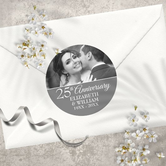 25e bruiloft Jubileum foto Elegant Silver Ronde Sticker