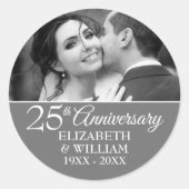 25e bruiloft Jubileum foto Elegant Silver Ronde Sticker (Voorkant)
