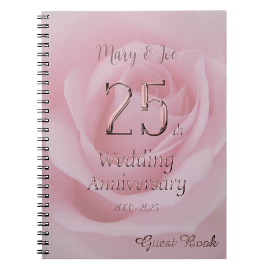25e bruiloft Jubileum gastboek roze Rose Notitieboek (Voorkant)