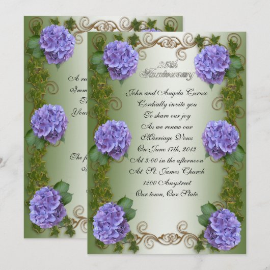 25e bruiloft Jubileum gelofte vernieuwing hortensi Kaart (Voorkant / Achterkant)