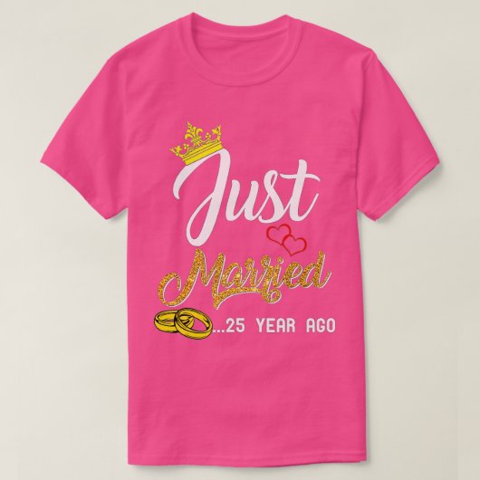 25e bruiloft Jubileum gewoon getrouwd 25 jaar gele T-shirt (Design voorkant)