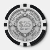 25e bruiloft Jubileum Glamoureuze Witte Diamanten Poker Chips (Voorkant)