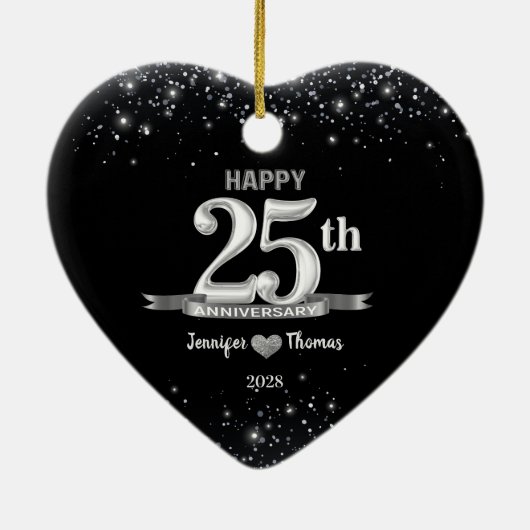 25e bruiloft Jubileum Glitter Silver Custom Keramisch Ornament (Achterkant)