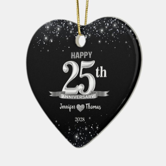 25e bruiloft Jubileum Glitter Silver Custom Keramisch Ornament (Links)