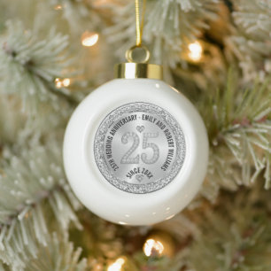 25e bruiloft Jubileum Gold White Diamonds Keramische Bal Ornament