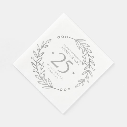 25e Bruiloft Jubileum Goud Botanisch Lijst Servet (Hoek)