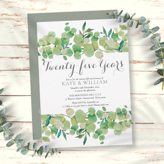 25e bruiloft Jubileum Greenery Floral Kaart