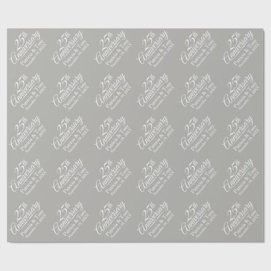 25e bruiloft Jubileum - grijze achtergrond Cadeaupapier (Vlak)
