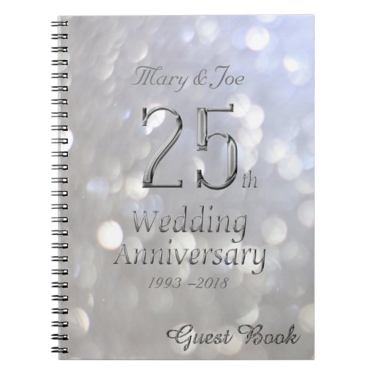 25e bruiloft Jubileum Guest Book Silver Grey Notitieboek (Voorkant)