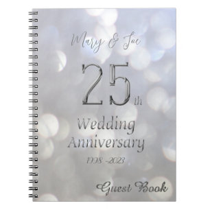 25e bruiloft Jubileum Guest Book Silver Grey Notitieboek