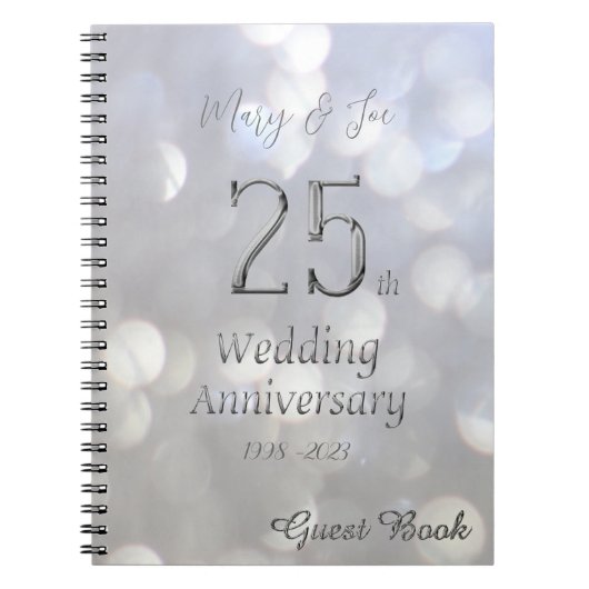 25e bruiloft Jubileum Guest Book Silver Grey Notitieboek (Voorkant)