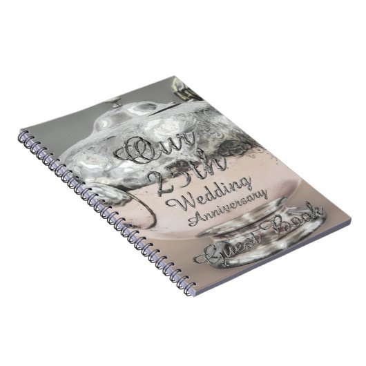 25e bruiloft Jubileum Guest Book Silver Teapot Notitieboek (Rechterzijde)