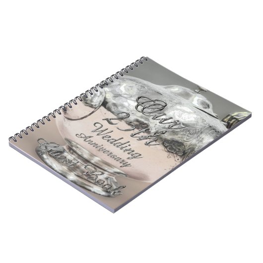25e bruiloft Jubileum Guest Book Silver Teapot Notitieboek (Linkerzijde)