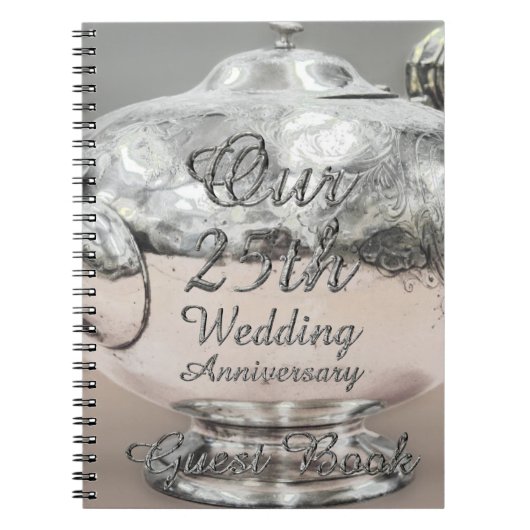 25e bruiloft Jubileum Guest Book Silver Teapot Notitieboek (Voorkant)