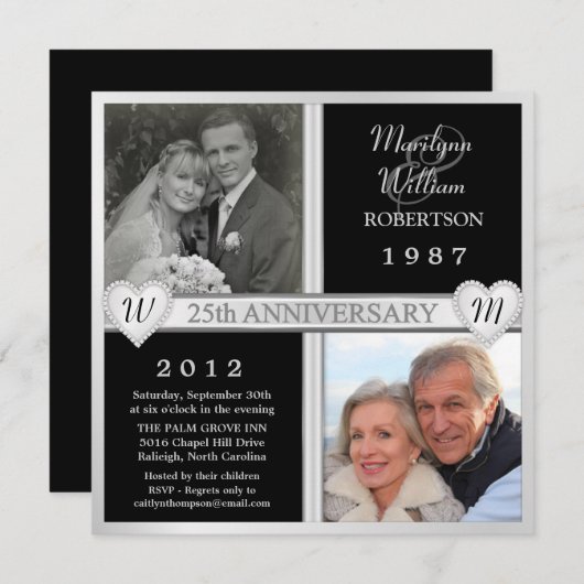25e bruiloft Jubileum Hartelijk fotonodiging Kaart (Voorkant / Achterkant)